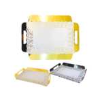 Bandeja dorada G con asa y blonda un