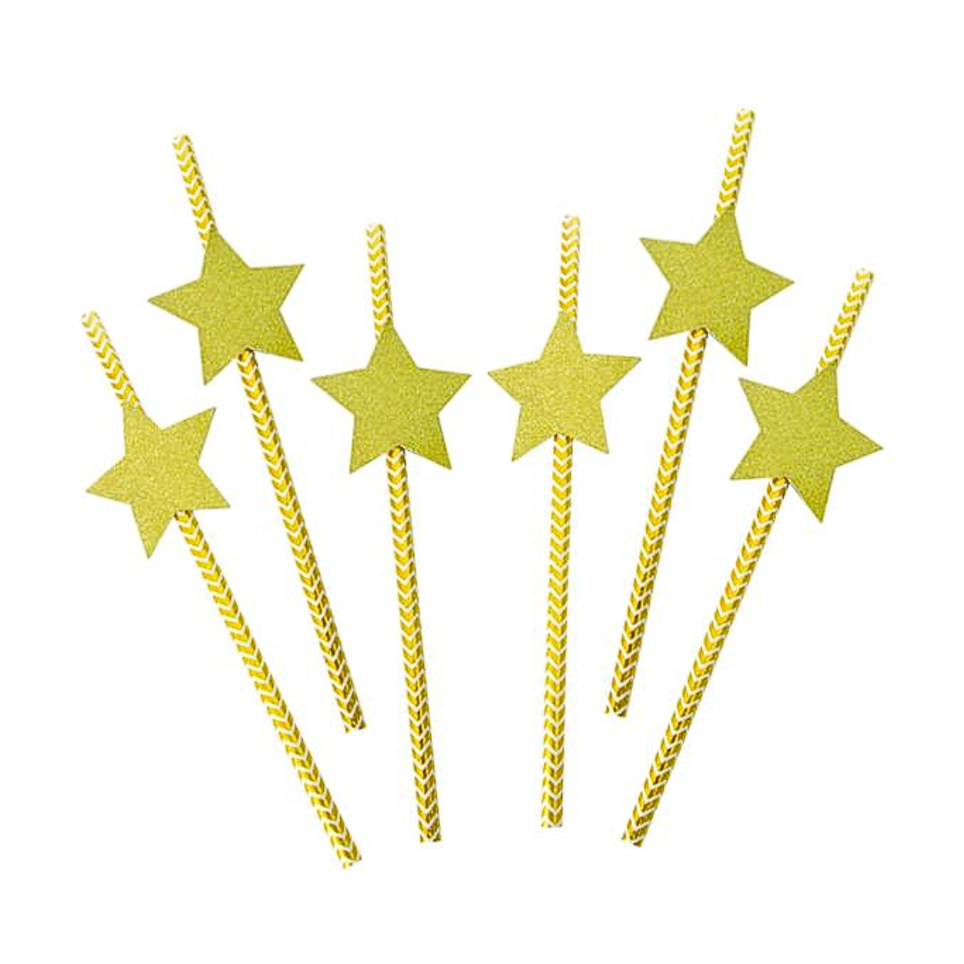 Bombillas estrella Bombillas papel estrella dorada 6un - Imagen 1