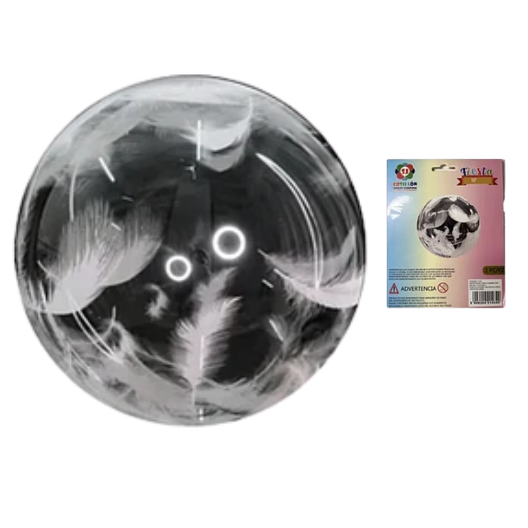 Globo pluma pintada Globo 18" burbuja diseño plumas un - Imagen 1