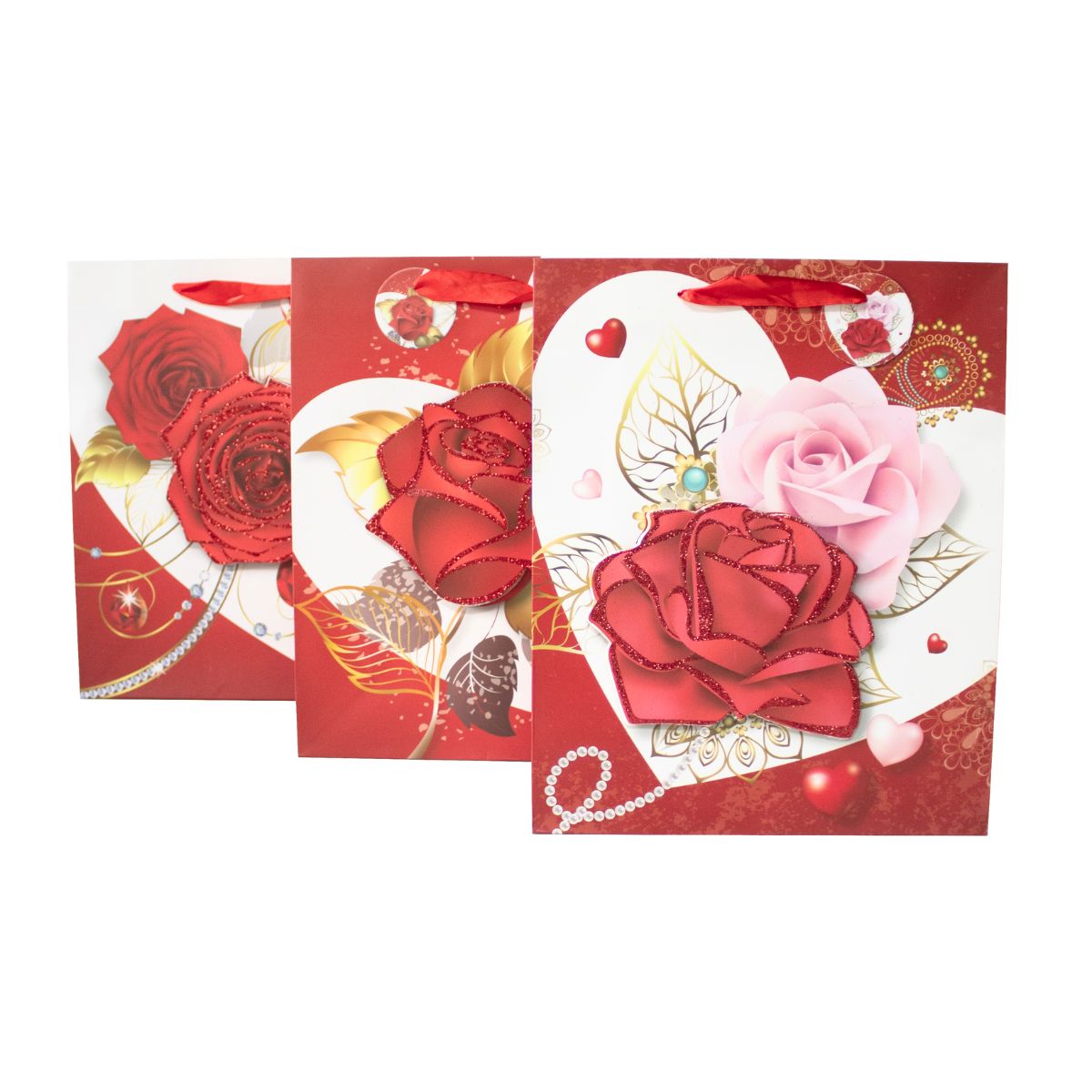 _Bolsa 30x40 rosas Bolsa de regalo rosas 30x40cm un - Imagen 1