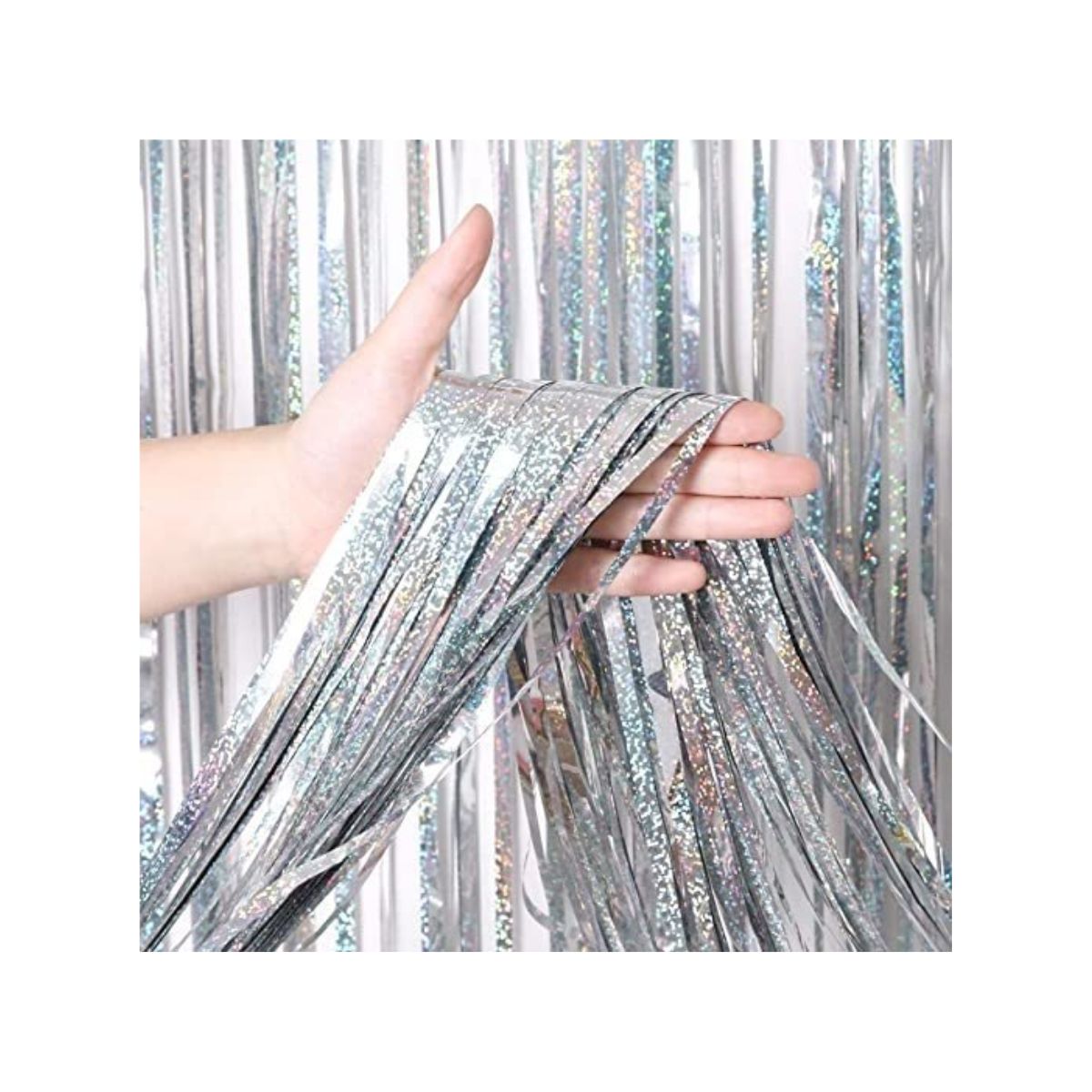 holografica plata Cortina holográfica plateada 2x1mt un - Imagen 1